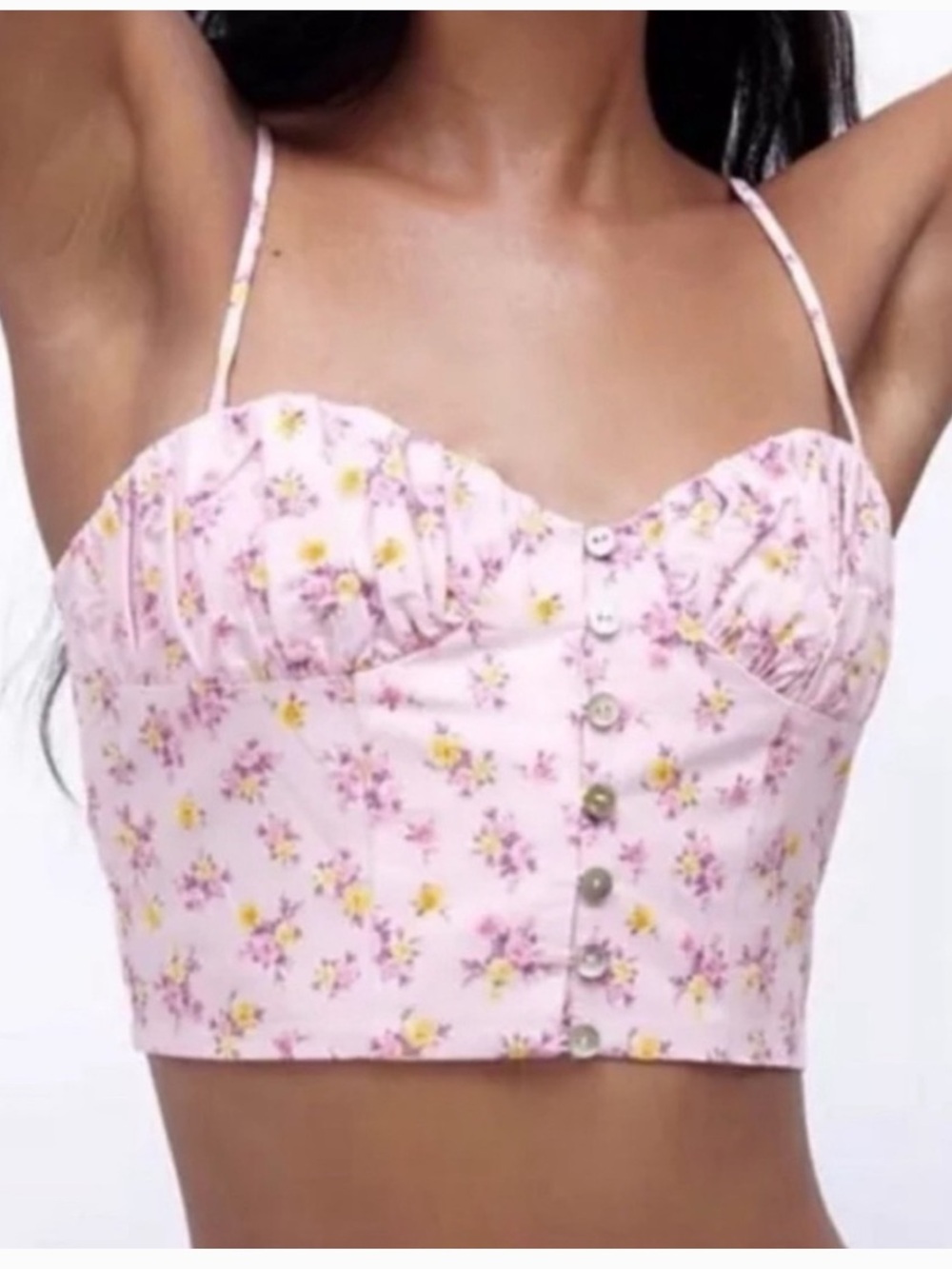 Zara Purple Floral Bustier Corset Crop Top Linen Blend NWT Size M